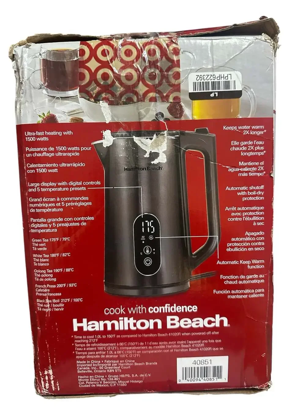 Hamilton Beach Digital Temperature-Control Electric Kettle 1.7L Black